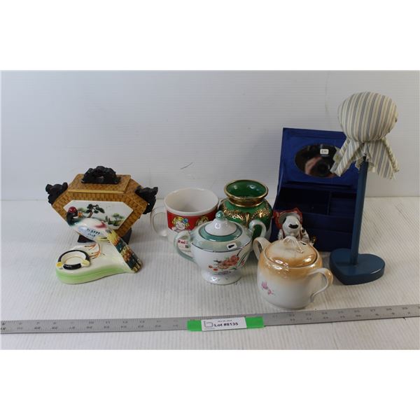 Kutani, (2) Sugar Dishes, Jewelry Box, Vase, Bird Decoration