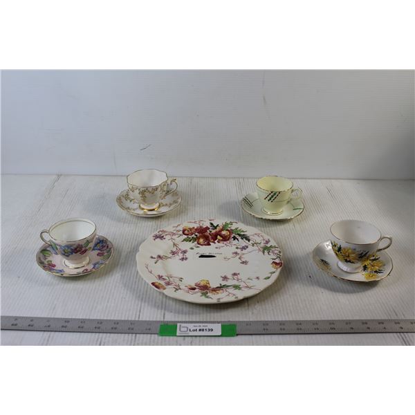 Royal Doulton Plate, (4) Cups and Saucers