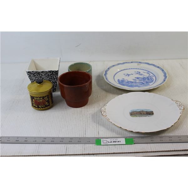 Furnivals Quail Plate, Saskatoon Hospital Plate, (3) Cups, Planter