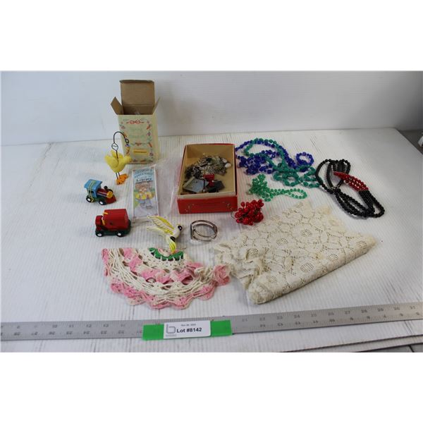 Costume Jewelry, (2) Placemats, Spring Ornament, Bookmarks