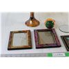 Image 2 : Marigold Carnival Glass "Grape Harvest" Pedestal Bowl, (2) Picture Frames, Mirror,