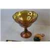 Image 4 : Marigold Carnival Glass "Grape Harvest" Pedestal Bowl, (2) Picture Frames, Mirror,