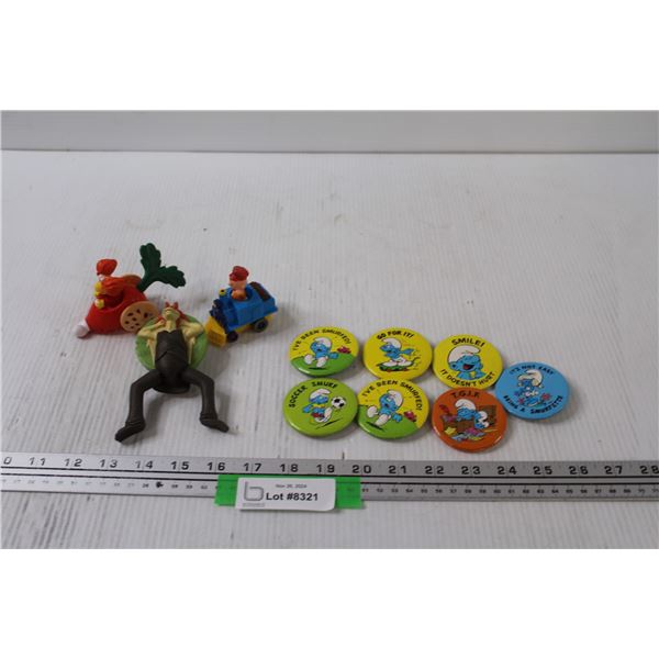 (7) Smurf Collector Pins, (3) McDonalds Toys - Assorted