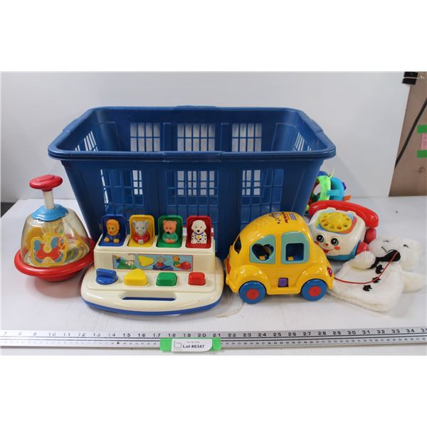 Laundry Basket w/ Toys: Top, Car, Telephone, Puppet, Misc
