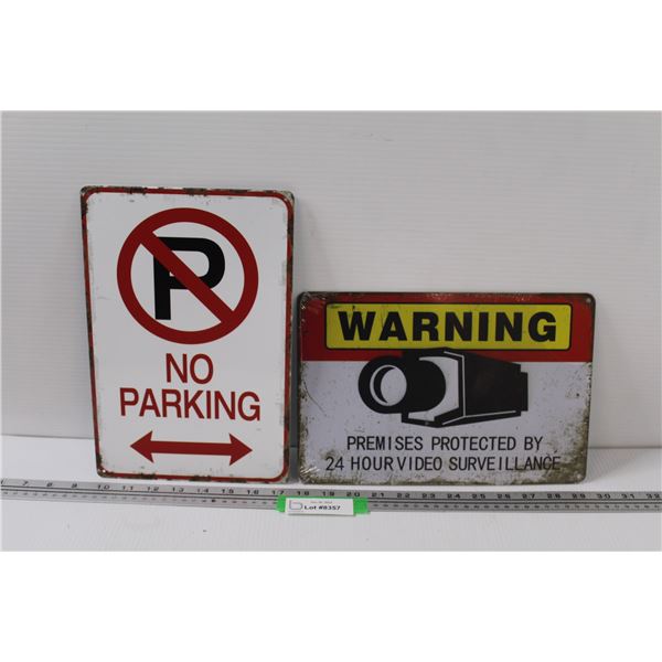 (2) Metal Signs: No Parking & Warning Surveillance