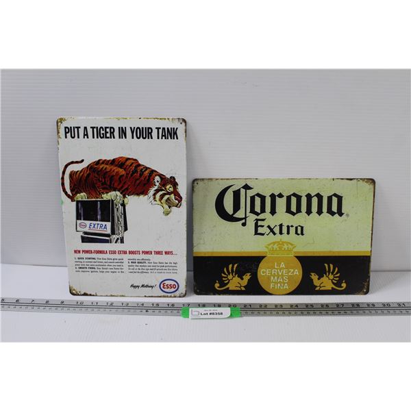 (2) Metal Signs: Esso & Corona