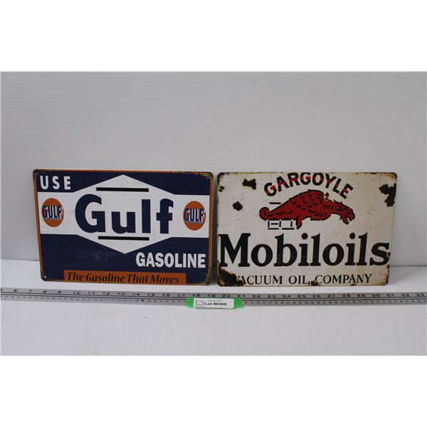 (2) Metal Signs: Gulf & Mobil Oils