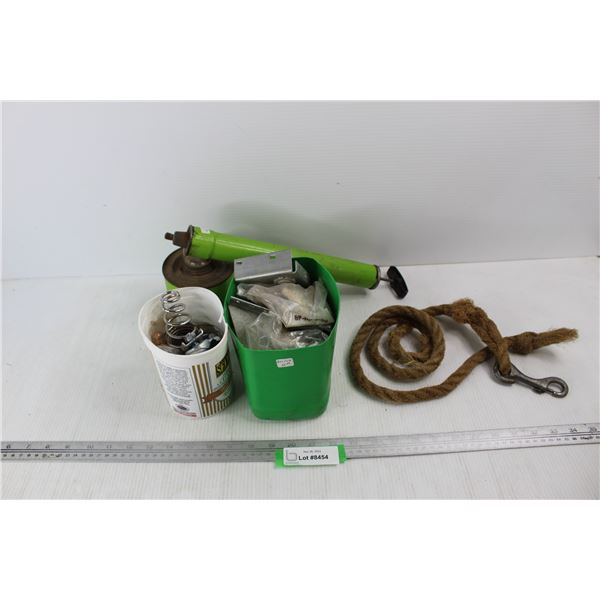 Vintage Hand Pump Sprayer, (2) Container w/ Various Items, Misc.