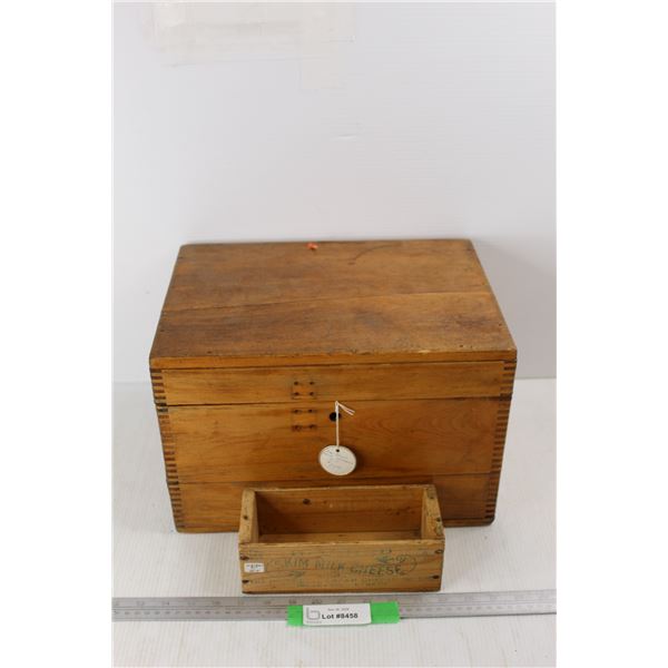 Wooden Dove Tailed Instrument Box, 14'' x 10'' x 9'' Vintage Wooden Cheese Box, 3.5'' x 8'' x 3''
