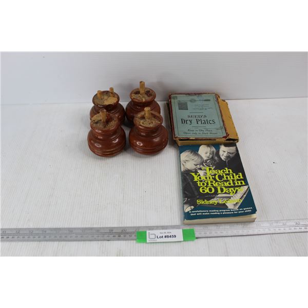 (4) Vintage Wooden Furniture Legs, Teach Your Child To Read In 60 Days Book, Misc.
