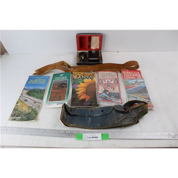 (4) Various Road Maps, Vintage Money belt, Misc.