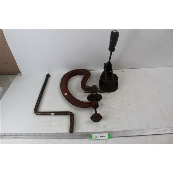 Vintage Tire Repair Clamp, Vintage 1920s Car Crank Handle, Misc.