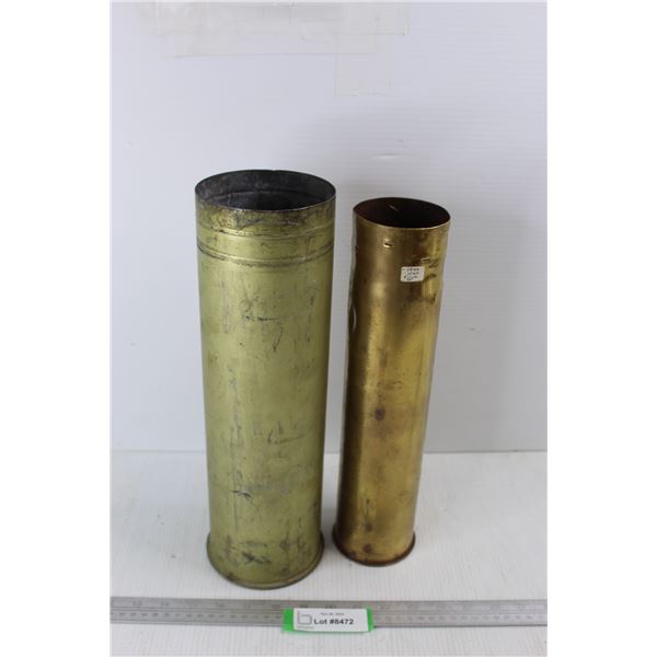(2) Brass Military Shell Casings 75mm and 105mm