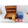 Image 1 : Leather Brief Case, Plastic Stool, Vase, Misc.