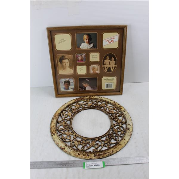 Circular Vintage Cast iron Floor Grate, Family Gatherings Picture Frame, 15'' x 15''