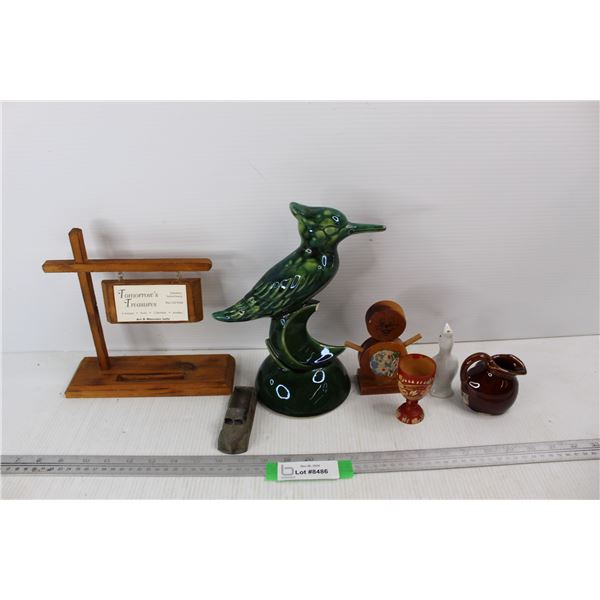 White Ware Bird Ornament- Chipped, Vintage Tin Toy Truck- Missing Wheels, Misc.