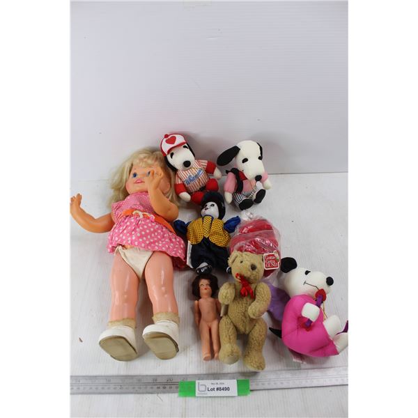 Lot Of Various Dolls/ Stuffies, (3) Snoopy Stuffies, Battery Operated Doll - As is, Misc.
