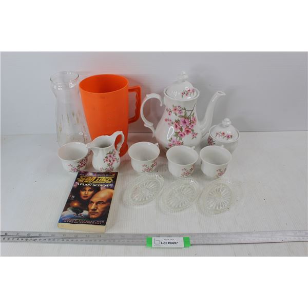 Star Trek Book, Wunsidel Tea Set, (3) Small Crysal Candy Dishes, Misc.