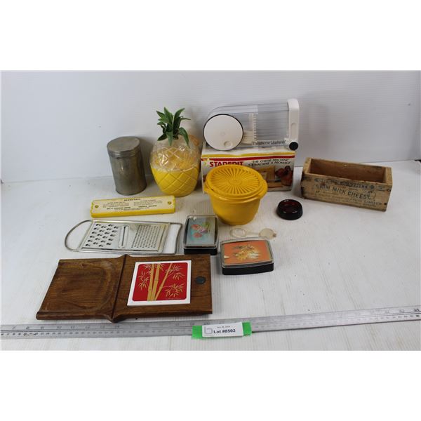 Vintage Skim Milk Cheese Box, Tupperware Container, Starfrit The Cheese Machine Cheese Slicer, Misc.