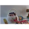 Image 6 : Bunny Basket, Kids Books, Cross Wall Decor, Knitting Needles and Badminton Set
