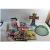 Image 8 : Bunny Basket, Kids Books, Cross Wall Decor, Knitting Needles and Badminton Set
