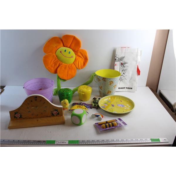 Buckets, Rainbow Ornaments, Desk Clock, Bell Pepper Containers, Flower Decor and Misc.