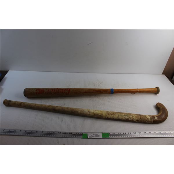 Wooden Cooper Baseball Bat and Field Hockey Stick