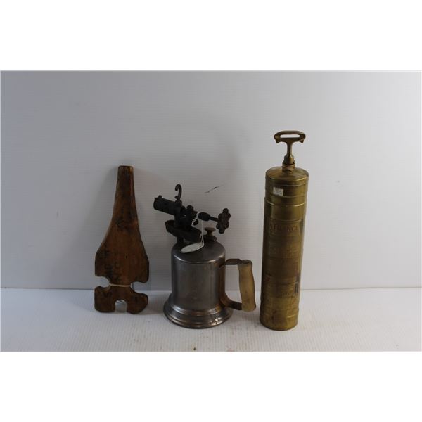 Vintage Blow Torch, Brass Fire Extinguisher and Rope Maker Tool