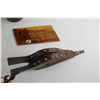 Image 7 : Fireplace Bellows, Metal Molds, Quart Measure and Wooden Wall Decor