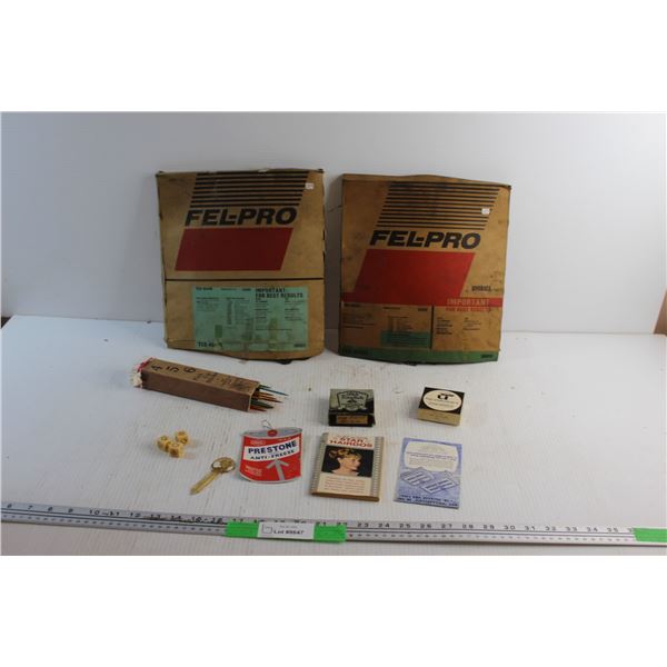 Fel-Pro Timing Cover Sets, Pick Up Sticks, Dice, Book Mark, Typewriters and Misc.