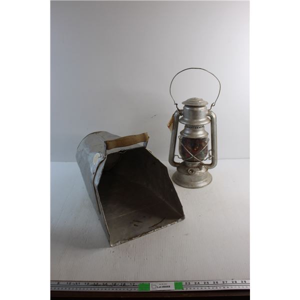Old Grain Scoop and Kerosene Lantern