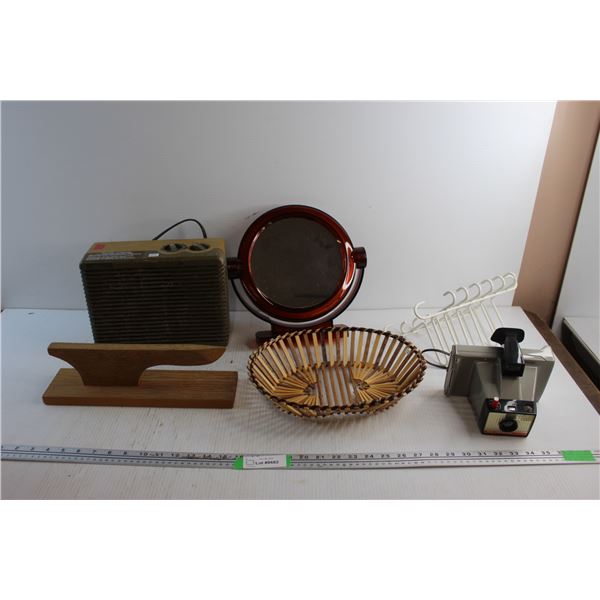 Big Swinger Vintage Camera - As Is, Air Heater - Tested, Make Up Mirror, Fruit Basket and Misc.