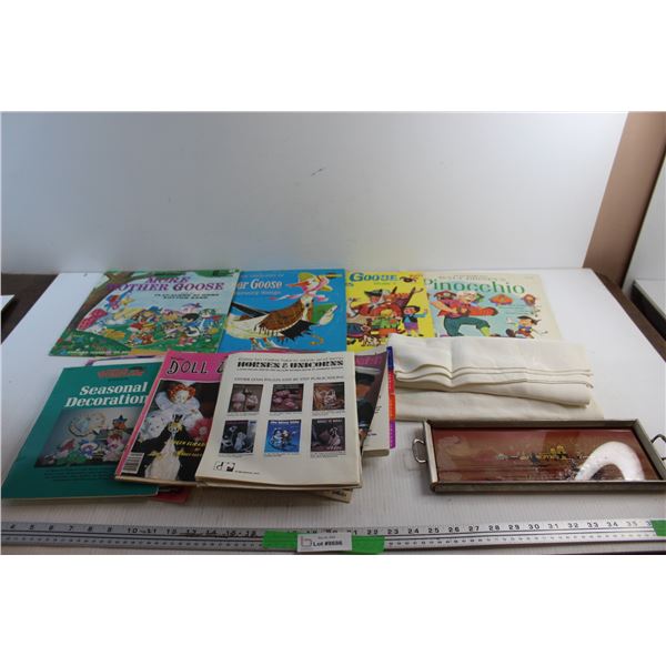 Kids Vinyl Record Songs, Fabric, Serving Tray and Vintage Magazines