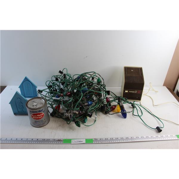 Christmas Tree Lights - As Is, Can of Pure Metal - Sealed, Freshaire Fan - Tested and Book Holder