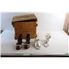 Image 1 : Vintage Wooden Crate with Lid and (2) Pairs of Ladies Heels - Size 6