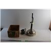 Image 1 : Vintage Wooden Crate, Silver Creamer and Vintage Gas Lantern