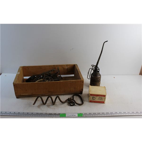 Oil Can, Pet Anchor, Wooden Crate, Honeywell Thermostat and Misc.