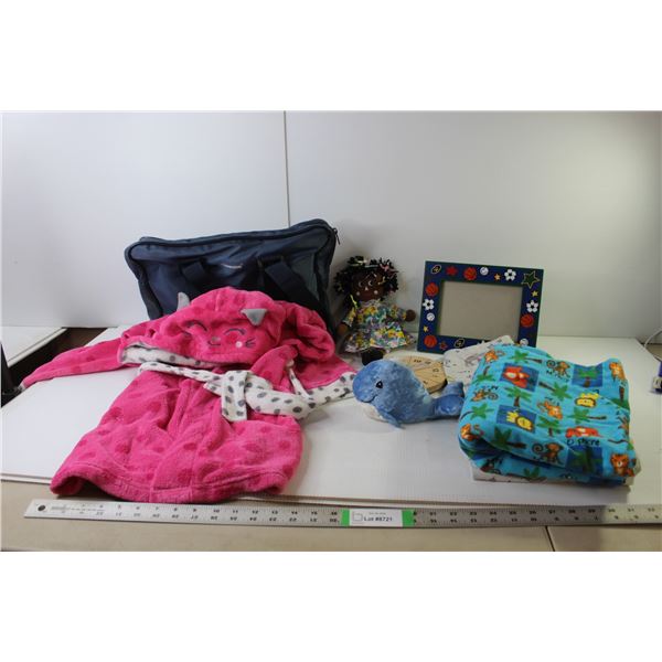 Kids Lot- Robe, Photo Frame, Pyjama Pants, Doll, Play Clock, Stuffy, Blanket 37" x 35"