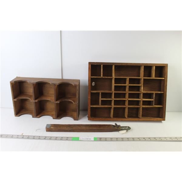 (2) Wood Display Shelves, Vintage Folding Square