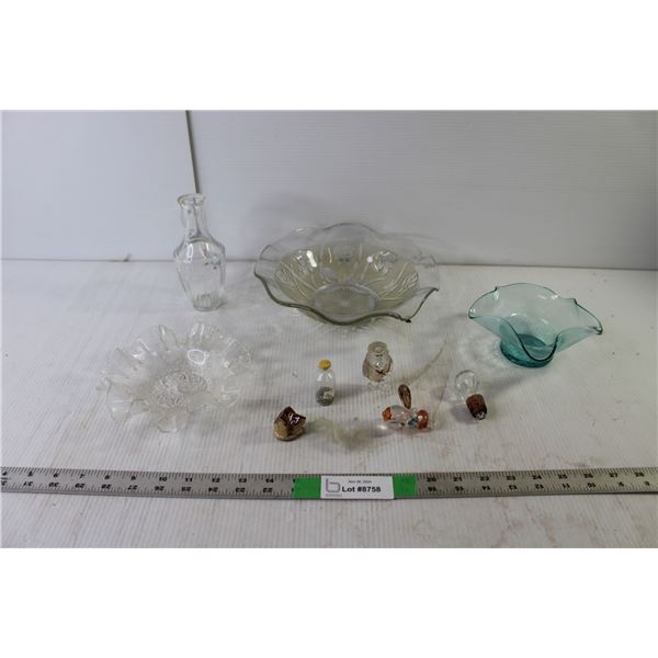 Glass Items- Flintstones, Bowls - 1 is Iris and Herringbone, Misc.