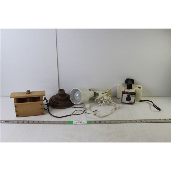 Butter Press, Vintage Polaroid Swinger Camera, Lamp- Powers On