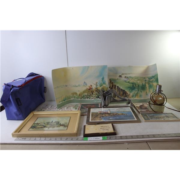 Agate Stone Lamp (Works Bulb not included)(2) Placemats, Lunch Bag, Juices, Misc.