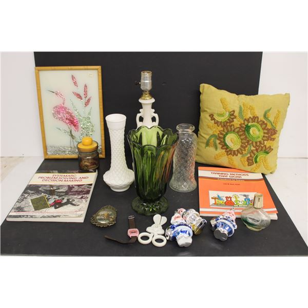 Household Items- (3) Vases, Lamp Base (has Repair But Works), Misc.