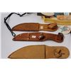 Image 5 : (3) Leather Knife Sheaths, Farm Workshop Guide, Olympics Necklace , End Table Clock, Misc.