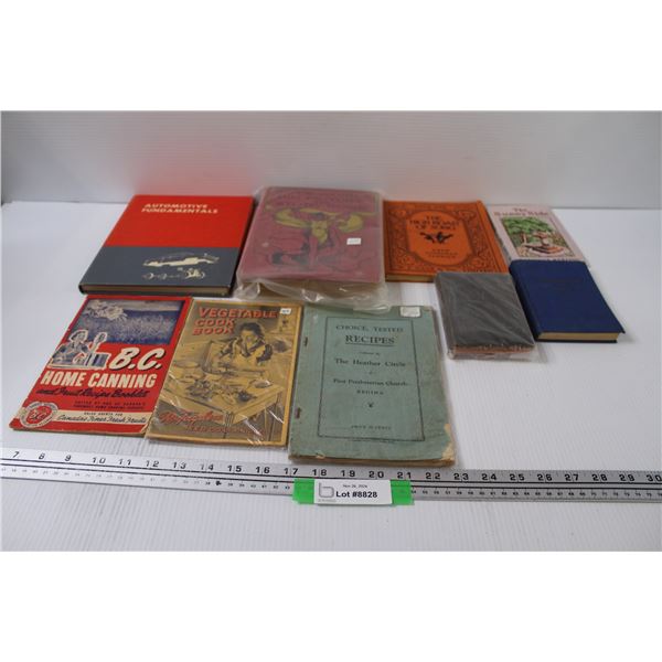 (9) Books: Automotive Fundamentals, Home Canning Vintage Children's Picture Book, Recipes Book, Misc