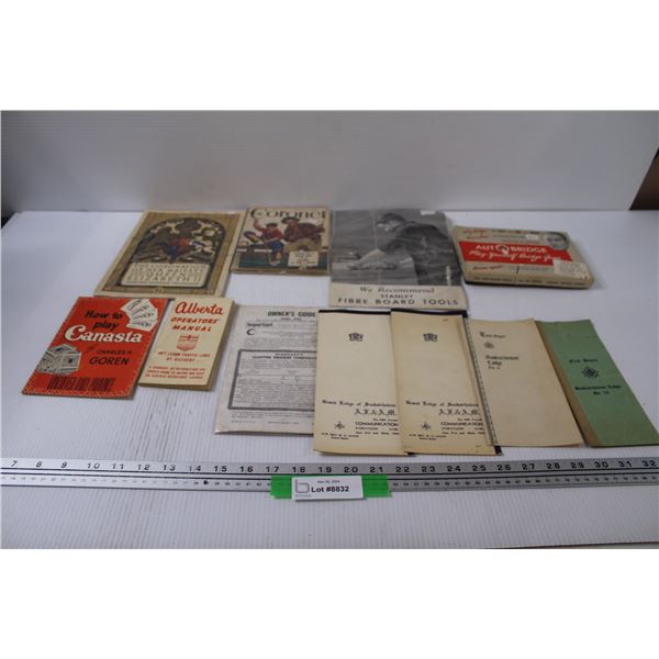 Manuals & Brochures: Masons Lodge Saskatchewan, Canasta, Bridge, Coronation of Queen Elizabeth II, M