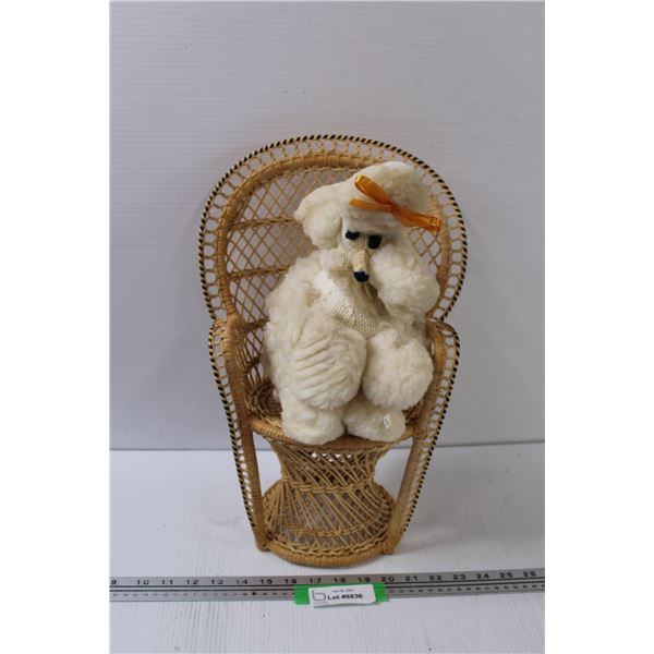 Toilet Paper Holding Poodle In Wicker Chair