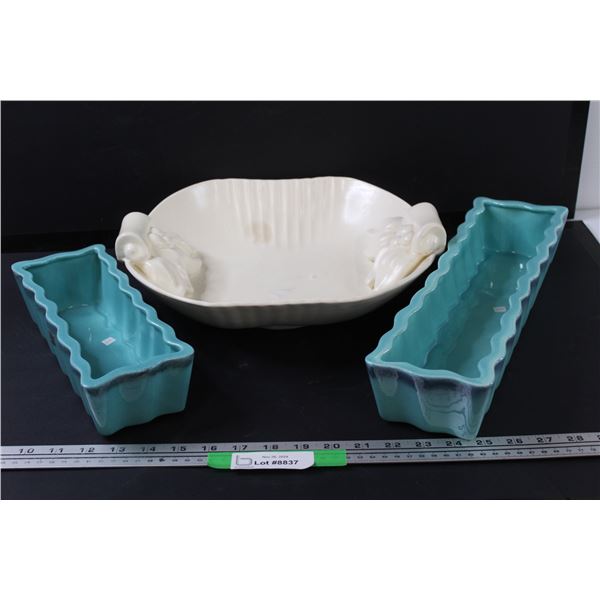Beswick Ceramic Serving Dish & (2) Crown Ceramic Plant Pots