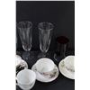 Image 3 : (4) Tea Cup Sets, (3) Clear Glass Liquor Glasses, (2) Red Glasses