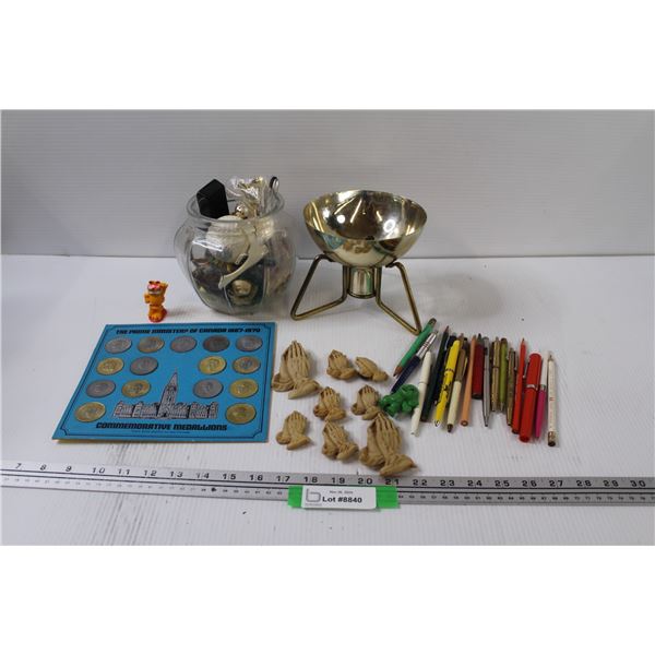 1970n Commemorative Medallions, Praying Hand Magnets, Pens, Misc.